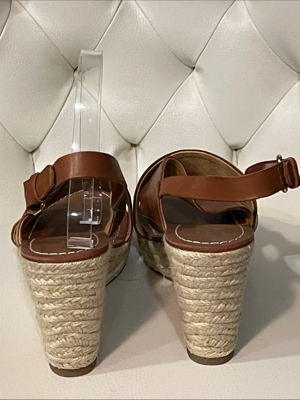 Franco Sarto Tan Brown Leather Sandals Espadrille Wedges Size 8.5